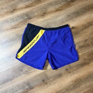 Vintage Speedo Black and Purple Swimwear with Yellow Lining